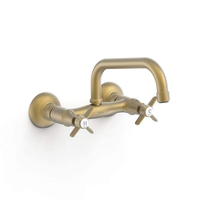 TRES 24221501LM KITCHEN Two-Handle Wall-Mounted Sink Faucet Matte Old Brass Color