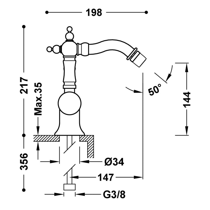 TRES 24222001LM TRES CLASSIC Single-lever Faucet with Side Handle for Bidet Old Matte Brass Color