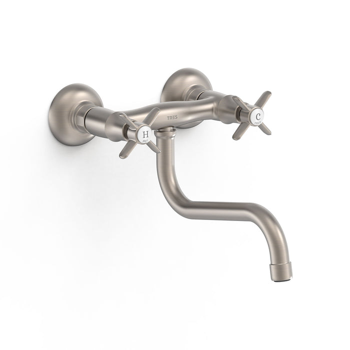 TRES 24231001AC COCINA Grifo Bimando Mural Fregadero Color Acero