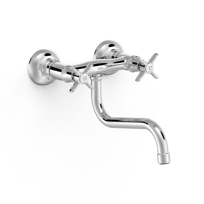 TRES 24231001 COCINA Grifo Bimando Mural Fregadero Color Cromo