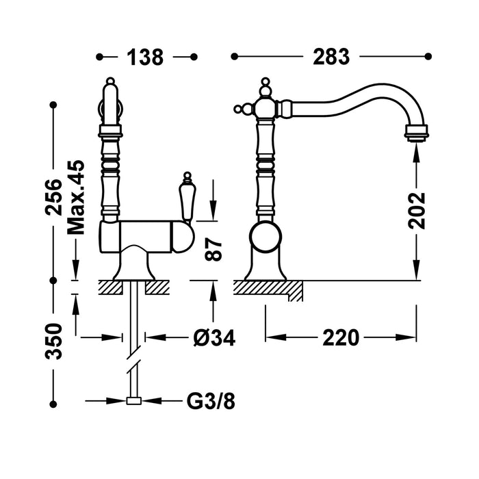 TRES 24233401OR KITCHEN Single-lever Faucet with Swivel Spout Sink 24K Gold Color