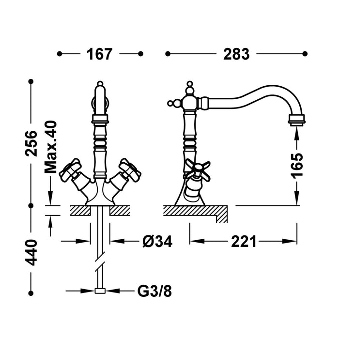 TRES 24234201LM COCINA Grifo Bimando Fregadero Color Latón Viejo Mate
