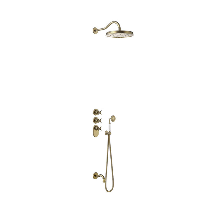 TRES 24235301LV TRES CLASSIC Built-in 3-Way Thermostatic Faucet Kit Block System for Bathtub and Shower Old Brass Color