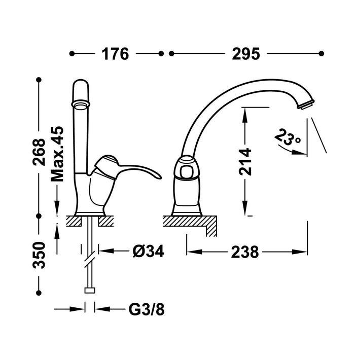 TRES 24244101AC COCINA Grifo Monomando Fregadero Color Acero