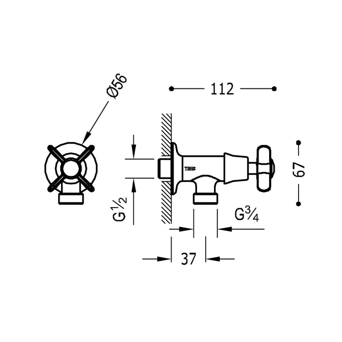 TRES 24250001LM TRES CLASSIC Built-in Single Water Faucet for Washing Machine Old Matte Brass Color