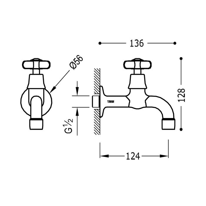TRES 24252001AC TRES CLASSIC Built-in Single Water Faucet for Office or Laundry Room Steel Color