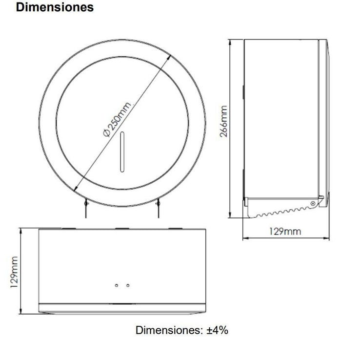 MEDICLINICS PR2783B Dispensador Papel Higiénico Industrial Negro Mate 24/48 Horas Mediclinics 