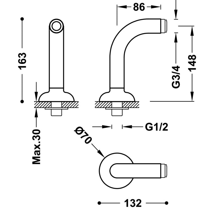 TRES 24287101NM COMPLEMENTOS DE GRIFERÍA Tomas De Agua Acodadas De Instalación A Borde Bañera para Grifo De Bañera Negro Mate