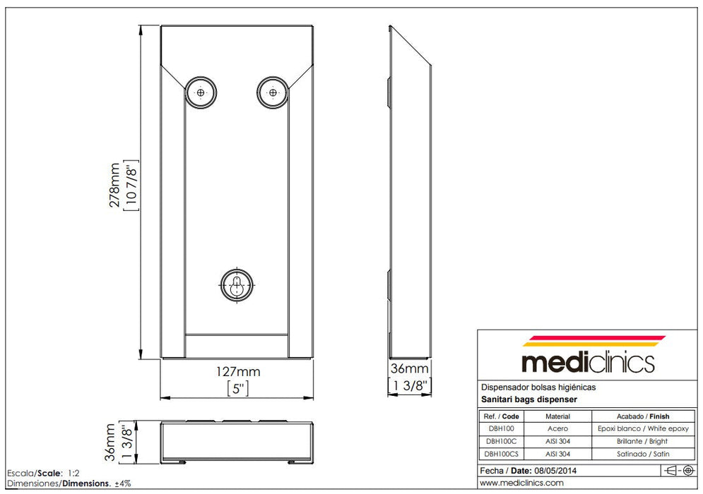 MEDICLINICS DBH100C Hygienic Bag Dispenser