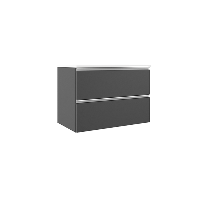 VISOBATH GRANADA Mueble de Baño con Lavabo Suspendido 2 Cajones Color Gris Ceniza Tirador Blanco