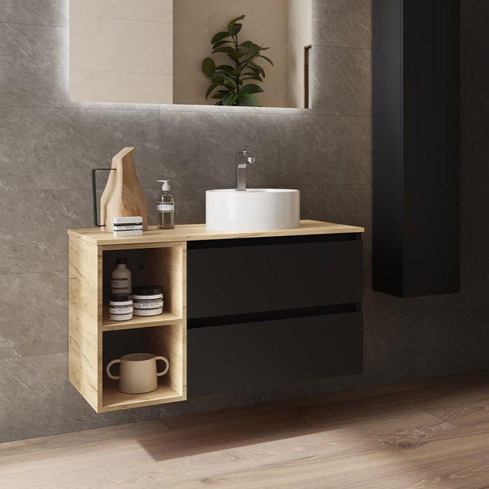 SALGAR BEQUIA Bathroom Furniture with Sink and Countertop 2 Drawers 2 Compartments Black Roble África