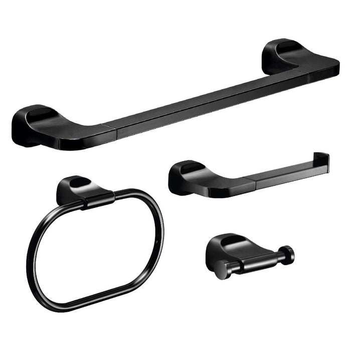 GEDY ST991400002 Set 4 Pieces (35Cm Towel Rack, Toilet Paper Holder, Hook, Ring) Matte Black