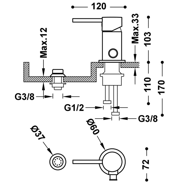 TRES 26113010OPM STUDY Grifo Monomando Bidé con Duchita Oro Rosa Mate