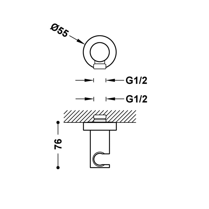TRES 26118221AC Fixed Support with Water Outlet Steel Color