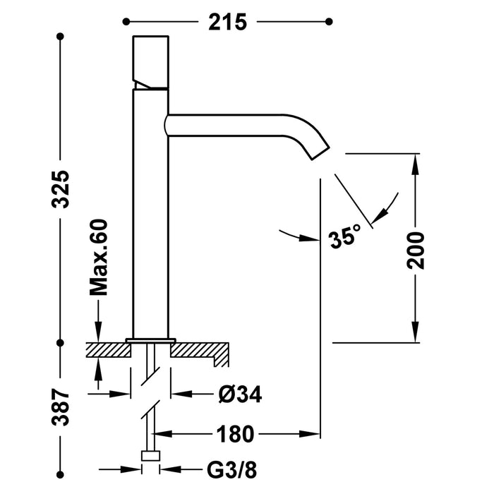 TRES 26130701AC STUDY Single-lever High Spout Faucet for Sink Steel Color