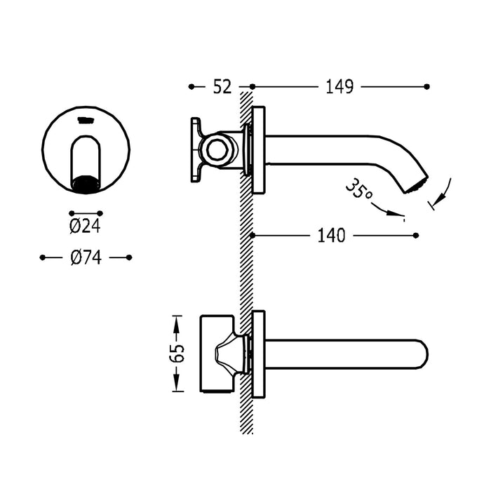 TRES 26218004KM FAUCET ACCESSORIES Fixed Wall Spout Metallic Black Color