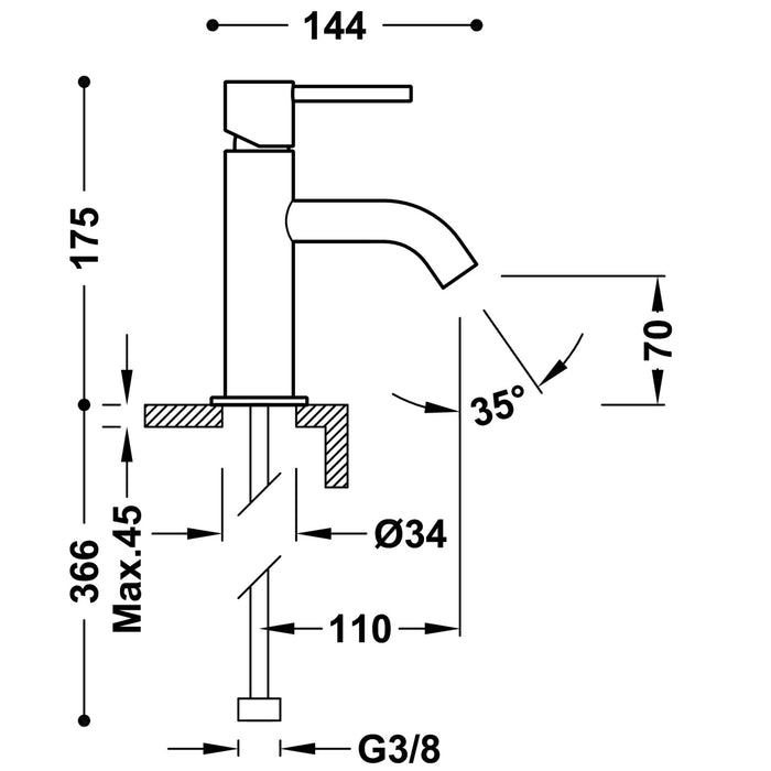 TRES 26290301AC STUDY Single-lever Faucet for Sink Steel Color