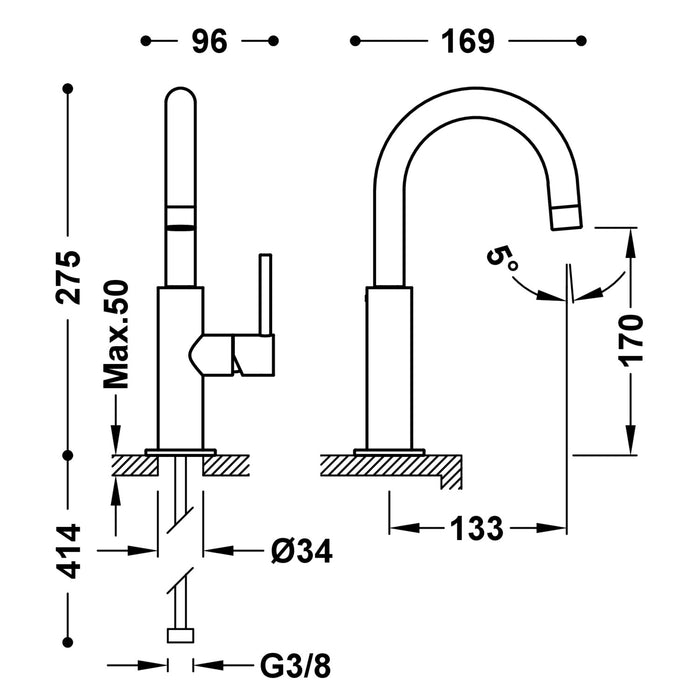 TRES 26290403TRO STUDY Single-lever Faucet with Side Handle for Sink Red Color