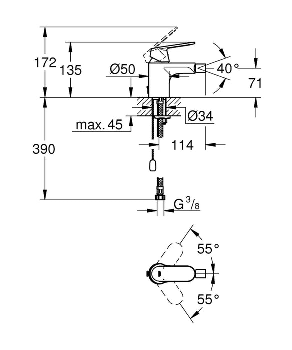 GROHE 32 840 000 EUROSMART COSMOPOLITAN Grifo Bidé 5 a 7 Días Grohe 