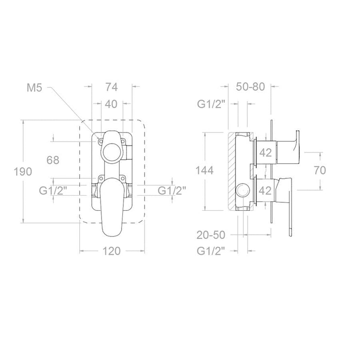 RAMONSOLER 361502SNM ALEXIA Grifo Ducha Empotrado 2 Vías Sin Equipo Negro Mate