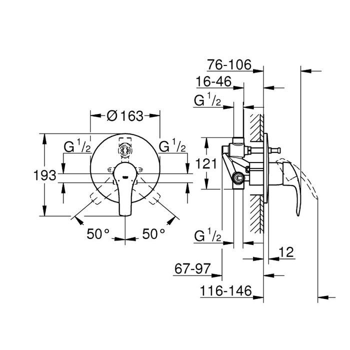 GROHE 33 305 001 EUROSMART Grifo Monomando Empotrado Bano-Ducha Cromo Sin Equipo