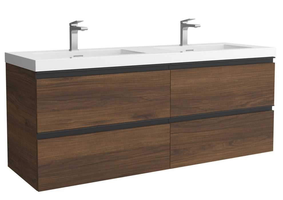 SALGAR 115933 BEQUIA METAL Mueble de Baño 2 pozas Carga Mineral 140cm Nogal