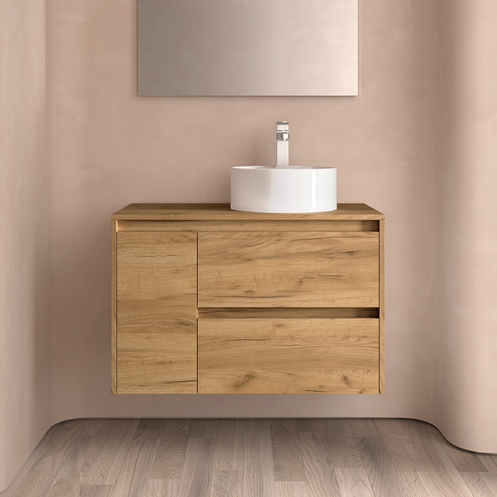 SALGAR NOJA 910 Mueble de Baño con Tapa Encimera 2 Cajones 1 Puerta Izquierda Color Roble África