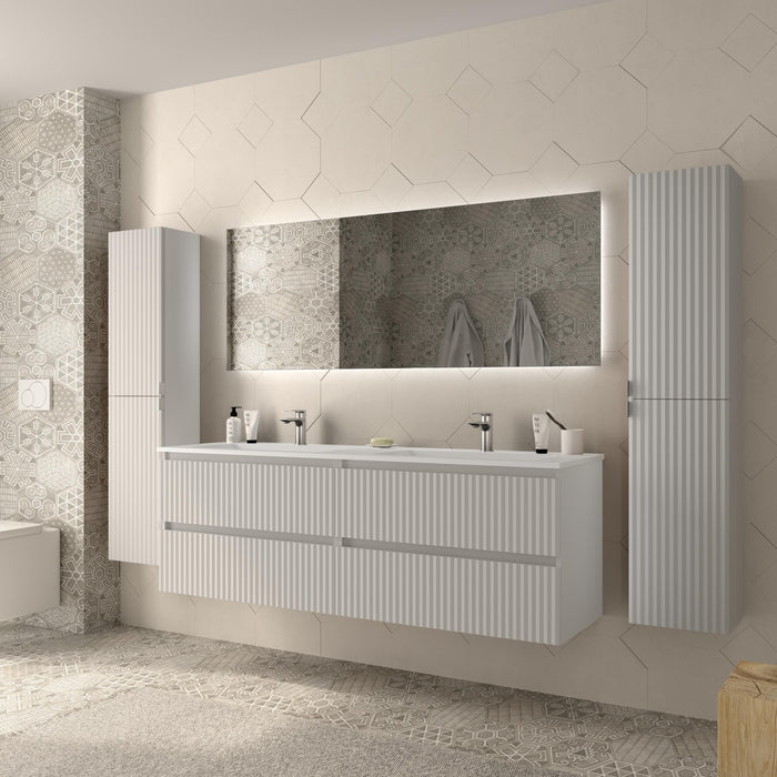 SALGAR 121752 KIRA Mueble de Baño 2 pozas Solid Surface 160cm Blanco Mate