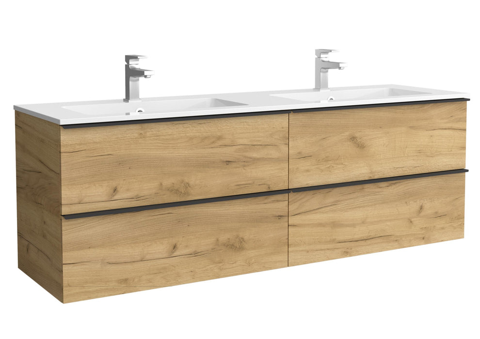 SALGAR 116077 NABUA Mueble de Baño 2 pozas Solid Surface 160cm Roble