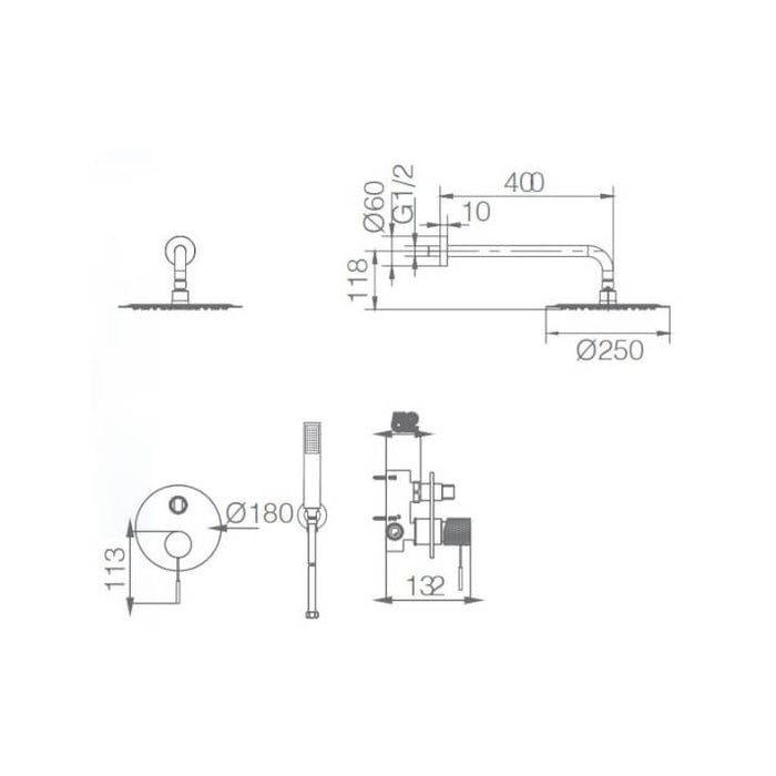 IMEX GPD038/NQ LINE Built-in Shower Set Single-lever Brushed Nickel