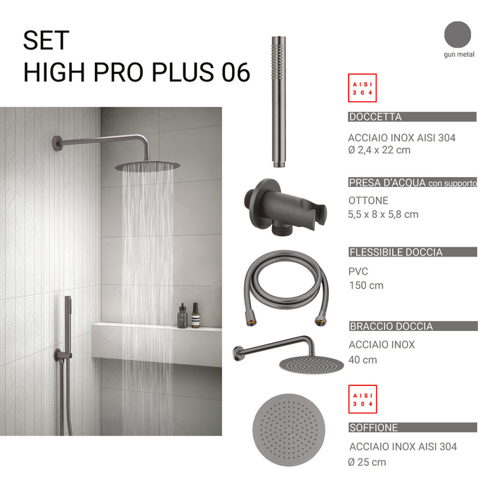 GEDY GYHP1010600 HIGH PRO PLUS 06 Kit de ducha redondo 5 piezas gun metal