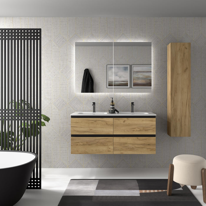 SALGAR 115926 BEQUIA METAL Mueble de Baño 2 pozas Porcelana 120cm Roble