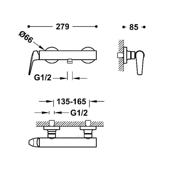 TRES 28116701AC FUJI Single-lever Wall-mounted Shower Faucet Steel Color