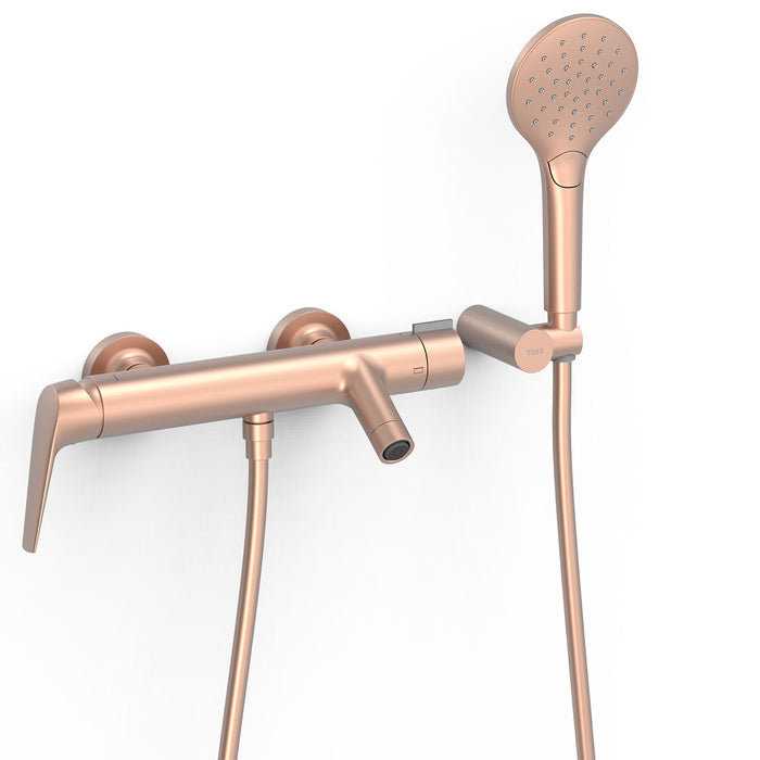 TRES 28117001OPM FUJI Wall-Mounted Single-Handle Bathtub and Shower Faucet Matte 24K Rose Gold Color