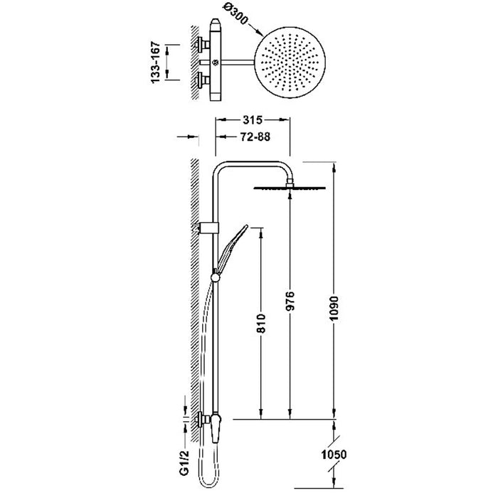 TRES 28119101OPM FUJI 2-Way Wall Mounted Single-Handle Shower Faucet Set Matte 24K Rose Gold
