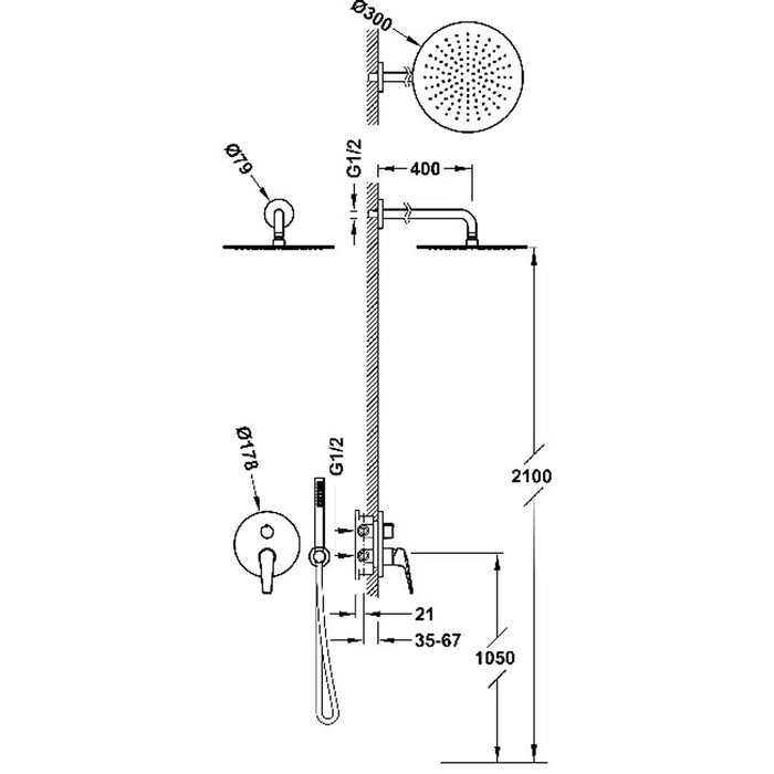 TRES 28128004NM FUJI 2-Way Recessed Single-Handle Rapid-Box Shower Faucet Kit Matte Black