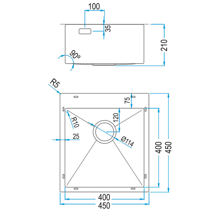 LLAVISAN L509414 FLAP Sink 40x40 Brushed Steel