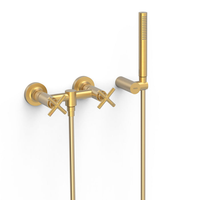 TRES 28316301OM MONT BLANC Two-Handle Wall-Mounted Shower Faucet 24K Matte Gold Color