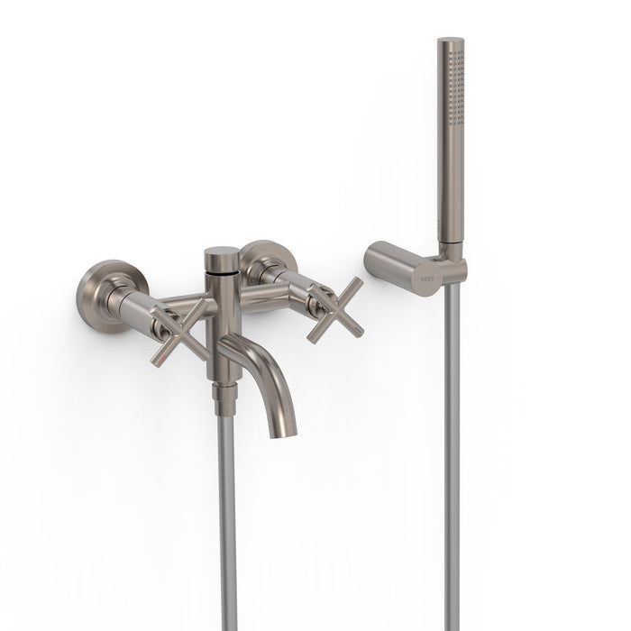 TRES 28317601AC MONT BLANC Two-Handle Wall-Mounted Bathtub and Shower Faucet Steel Color