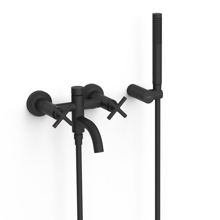 TRES 28317601NM MONT BLANC Two-Handle Wall-Mounted Bathtub and Shower Faucet Matte Black