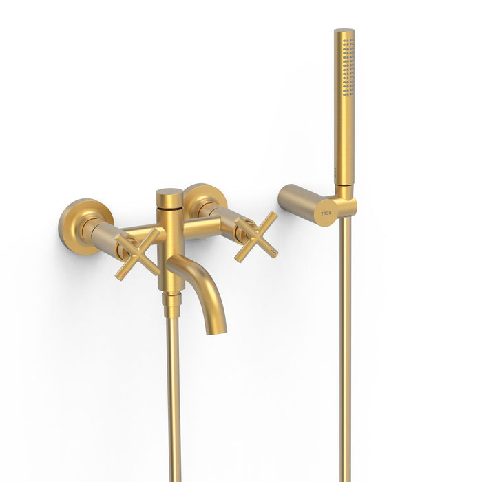 TRES 28317601OM MONT BLANC Two-Handle Wall-Mounted Bathtub and Shower Faucet 24K Matte Gold Color