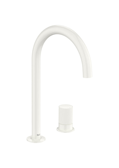 ROCA A5A3D3FP30 NU Single-lever Sink Faucet with Shelf Handle Stripes Handle Glossy White