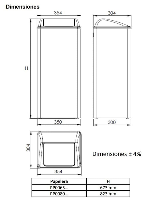 MEDICLINICS PP0080C Papelera con tapa auto-retorno acero Brillo 5 a 7 Días Mediclinics 