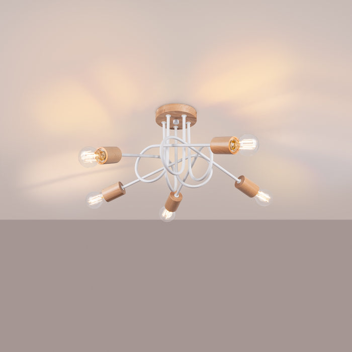 SOLLUX SL.1475 Lámpara EMBER 5 blanca blanco/madera natural