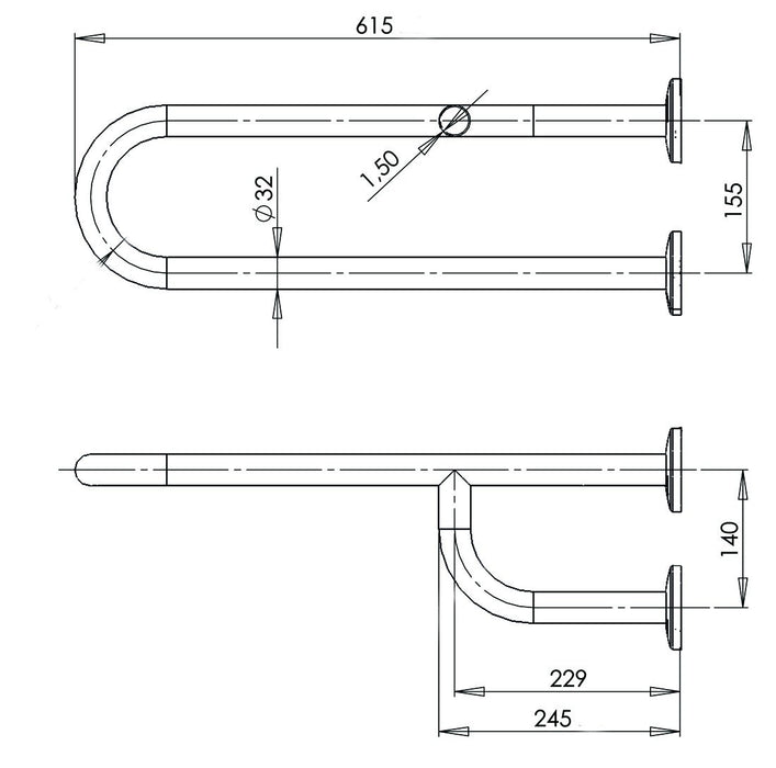MEDICLINICS BFD600C Fixed Bar 3P Right Stainless Steel Bright