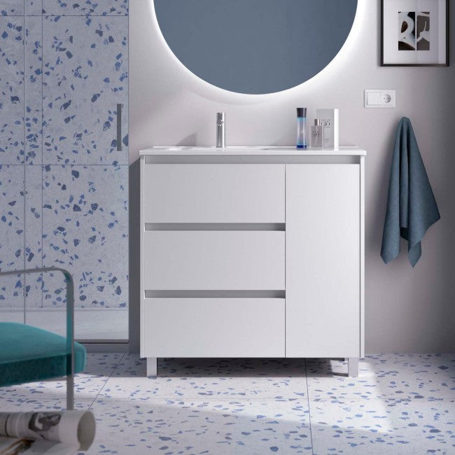 SALGAR NOJA 910 Mueble de Baño con Lavabo 3 Cajones 1 Puerta Derecha Color Blanco Mate