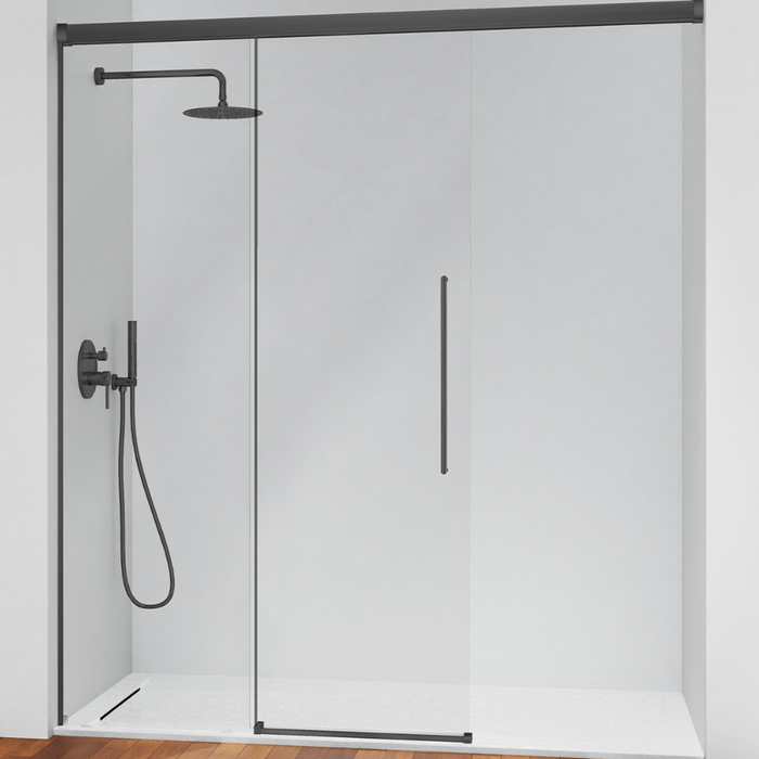 KASSANDRA PAVÍA Shower Screen Walking Front Fixed + Sliding Door without Closure with Matte Black Top Bar Transparent