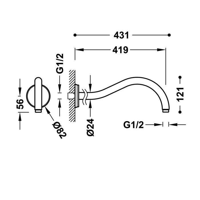 TRES 29933701AC SHOWER ACCESSORIES Wall Arm Steel Color