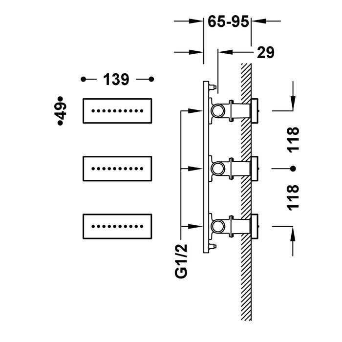 TRES 29951504AC SHOWER ACCESSORIES 3 Built-in Hydro Massage Jets Steel Color