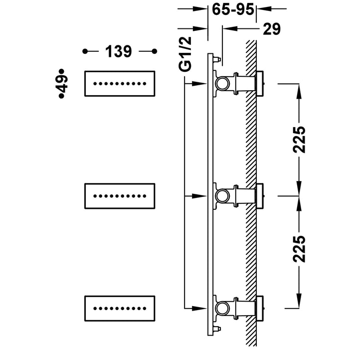 TRES 29951505OM COMPLEMENTOS DE DUCHA 3 Jets Empotrados De Hidromasaje Color Oro Mate 24K